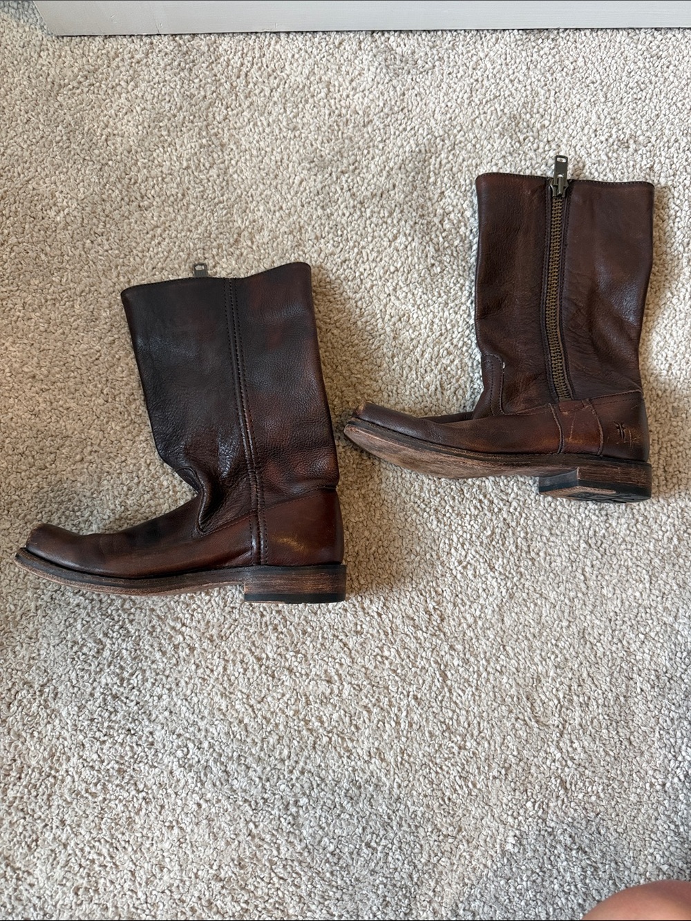 Frye Women's Brown Leather Mid-Calf Zip Booties
